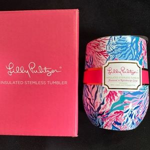 New Lilly Pulitzer metal insulated stemless tumbler in kaleidoscope coral